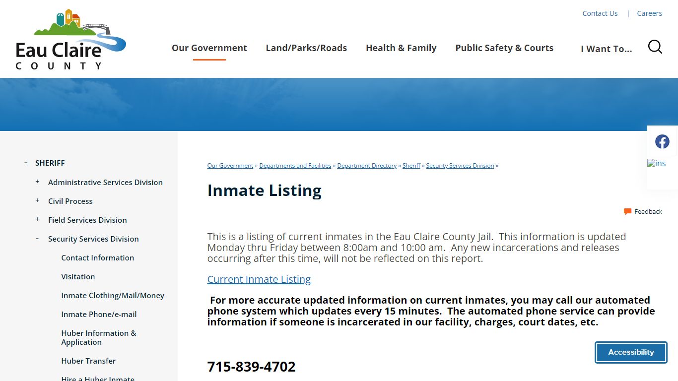 Inmate Listing | Eau Claire County